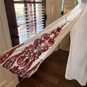 Tassels N Lace NWOT Cold Shoulder Halter LS Top w/ Sheer Embroidered Sleeves